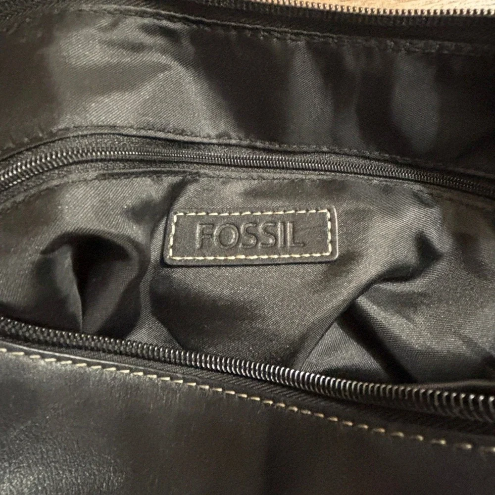 Fossil Vintage Shoulder Bag Black Signature Monogram Jacquard Leather Retro Y2K